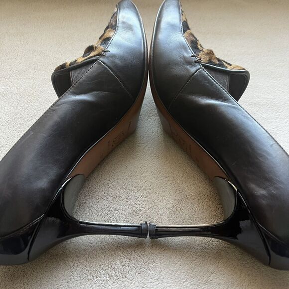 Donald Pliner Toro Brown Leather & Leopard Pony Fur Women’s 9 Heels Pointed Toe - Picture 5 of 16